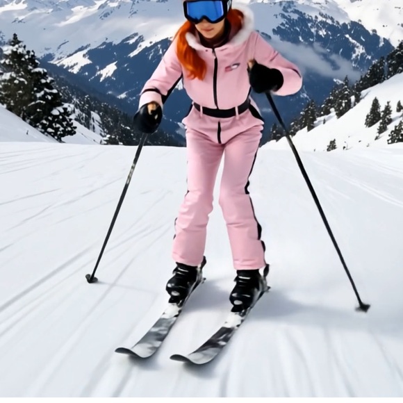 S - 2XL winter SNOWSUIT white album black stripe womens skisuit belted insulated - Picture 7 of 16